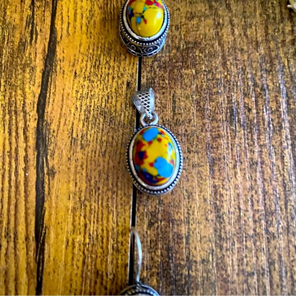 Rainbow Calsilcia Pendant Necklace and Earrings Jewelry Set - Picture 4 of 4